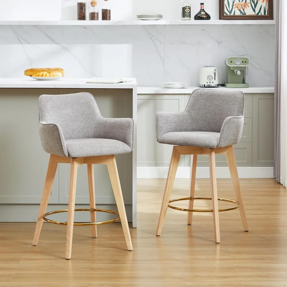 Counter Height Swivel Bar Stools, Linen Upholstered Bar Stools with Back, Arms, Solid Wooden Legs,26 Inch Chairs for Kitchen
Counter Height Swivel Bar Stools, Linen Upholstered Bar Stools with Back, Arms, Solid Wooden Legs,26 Inch Chairs for Kitchen
