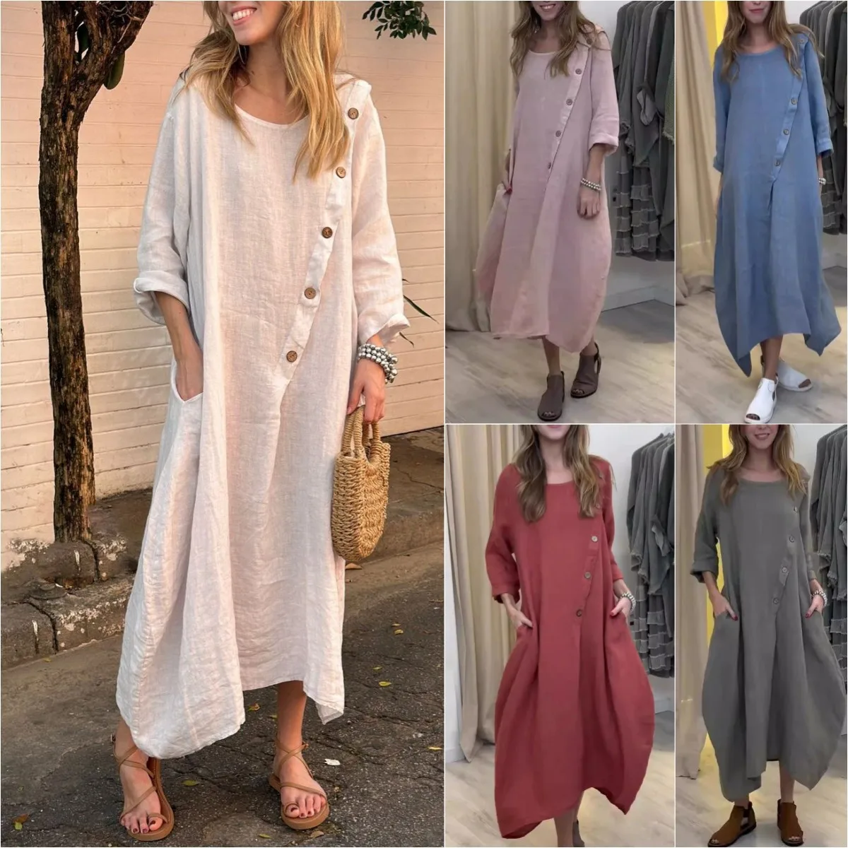 New Summer Women's Dress O-neck Large Size Loose Cotton Linen Pocket Casual Fashion Solid Color Long Skirt
New Summer Women's Dress O-neck Large Size Loose Cotton Linen Pocket Casual Fashion Solid Color Long Skirt
