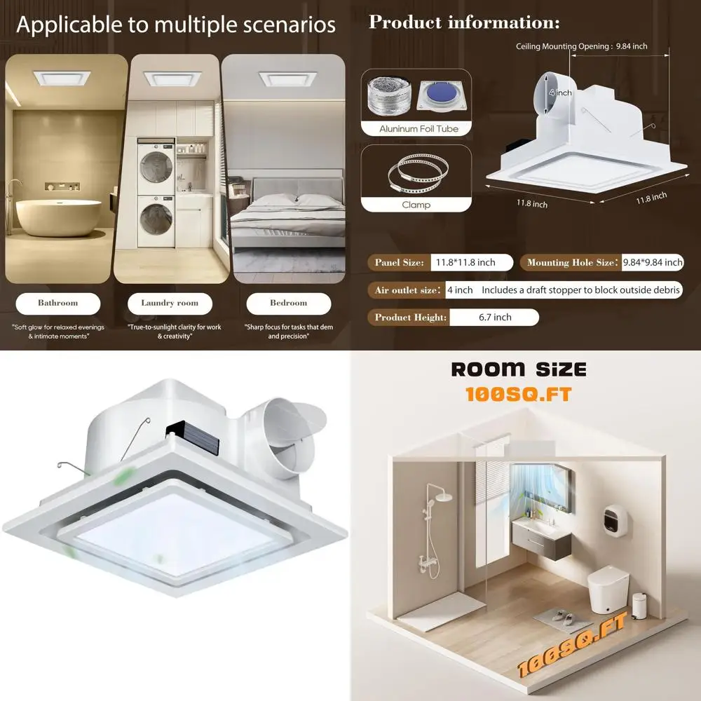 12 Silent Bathroom Exhaust Fan with 6500K LED, 1.0 Sone, 120 CFM, 1500 Lumens, Energy-Saving
12 Silent Bathroom Exhaust Fan with 6500K LED, 1.0 Sone, 120 CFM, 1500 Lumens, Energy-Saving