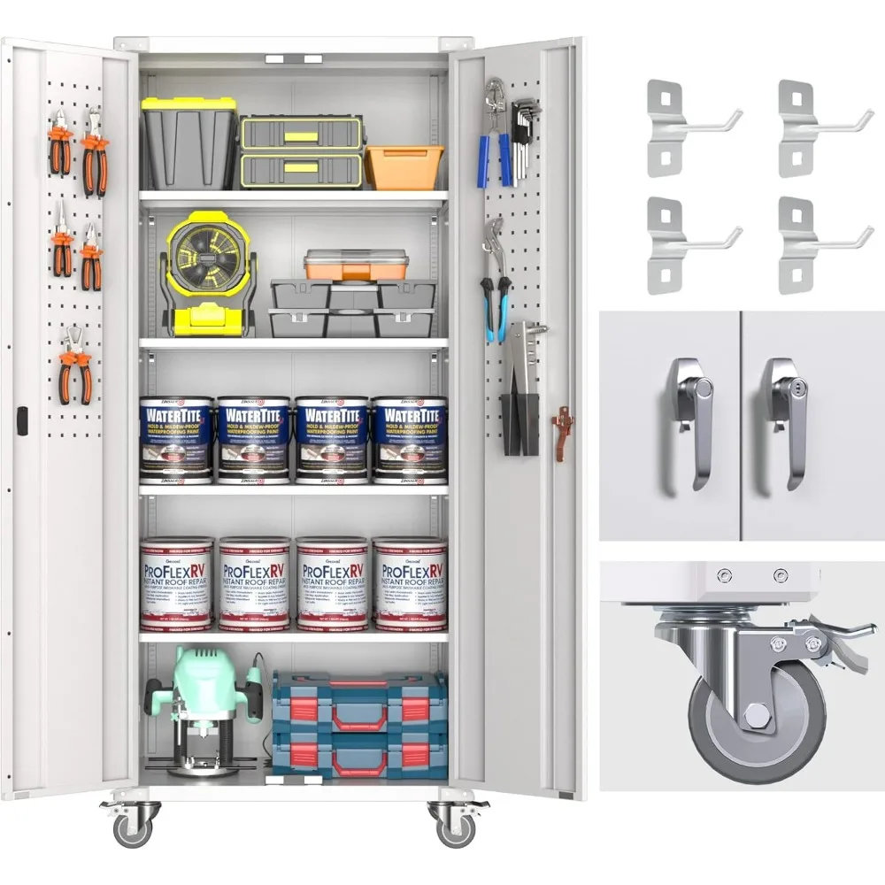 Garage Storage Cabinet with Wheels & Pegboard, 72" H Locking Metal Storage Cabinet with Doors and Shelves, Rolling Steel Cabinet
Garage Storage Cabinet with Wheels & Pegboard, 72" H Locking Metal Storage Cabinet with Doors and Shelves, Rolling Steel Cabinet