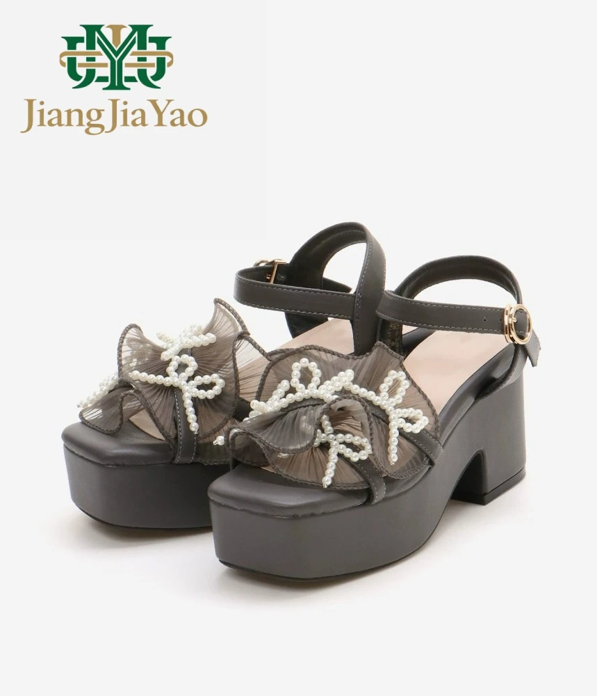 Japanese Style Pearl Bow Knot Decorative Beach Sandals Women's Lace Ruffle Mesh Thick Bottom Fish Mouth High Heels Fashion Shoe
Japanese Style Pearl Bow Knot Decorative Beach Sandals Women's Lace Ruffle Mesh Thick Bottom Fish Mouth High Heels Fashion Shoe