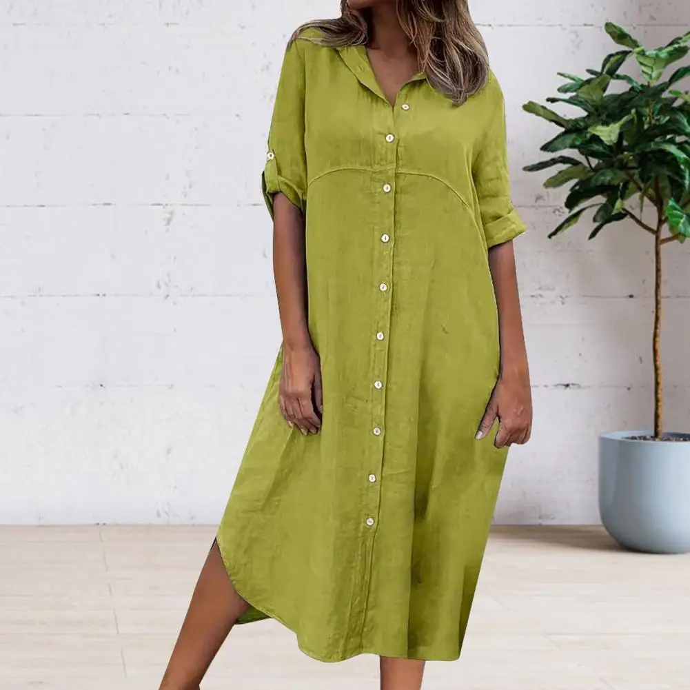 Women Midi Dress Chic Single-breasted Midi Dress Stylish Half Sleeves Turn-down Collar Loose Fit for Commute Summer Wear Women
Women Midi Dress Chic Single-breasted Midi Dress Stylish Half Sleeves Turn-down Collar Loose Fit for Commute Summer Wear Women