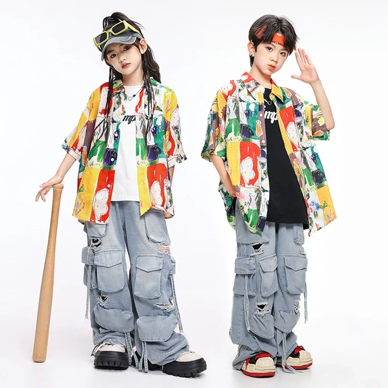Jazz Dance Costumes Boys Colorful Graffiti Shirt Hip Hop Denim Trousers Runways Show Trendy Suit Kids Street Dance Wear 
Jazz Dance Costumes Boys Colorful Graffiti Shirt Hip Hop Denim Trousers Runways Show Trendy Suit Kids Street Dance Wear