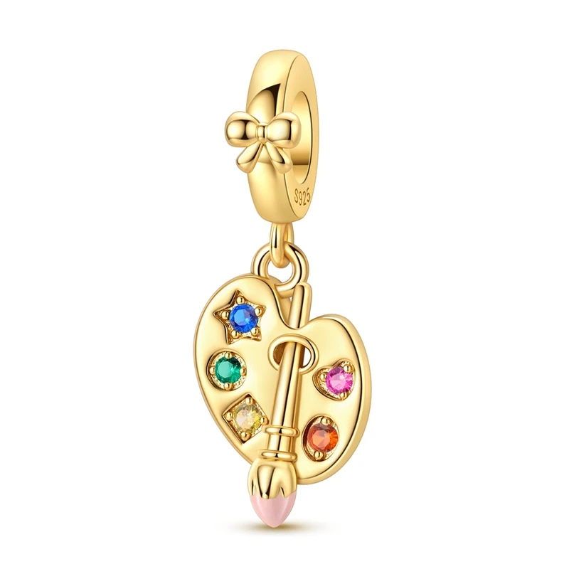 Dangle Charm 925 Sterling Silver Golden Color Palette Brush Pendant For Woman Fit Bracelet DIY Fashion Jewelry
Dangle Charm 925 Sterling Silver Golden Color Palette Brush Pendant For Woman Fit Bracelet DIY Fashion Jewelry