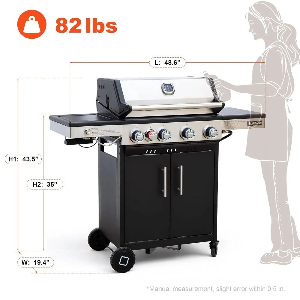 Compact Cabinet Gas Grill & Infrared Side Burner & Side Table, 4 Burner Propane Outdoor, Custom
Compact Cabinet Gas Grill & Infrared Side Burner & Side Table, 4 Burner Propane Outdoor, Custom