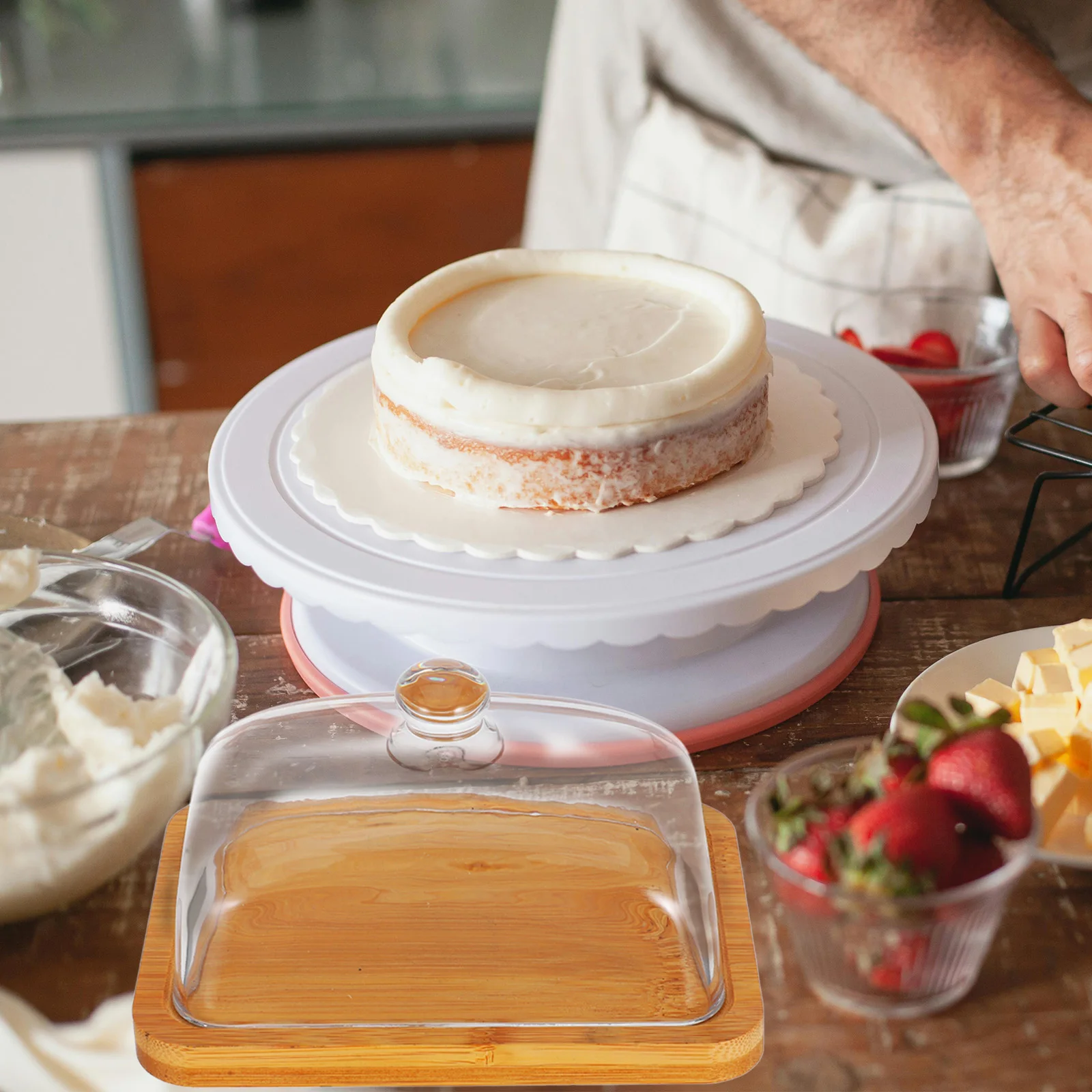 Wooden Butter Dish Glass Lid Keeper Cake Pan Refrigerator Container Fridge Dessert Counter Crock Countertop Snack Pastry Kitchen 
Wooden Butter Dish Glass Lid Keeper Cake Pan Refrigerator Container Fridge Dessert Counter Crock Countertop Snack Pastry Kitchen