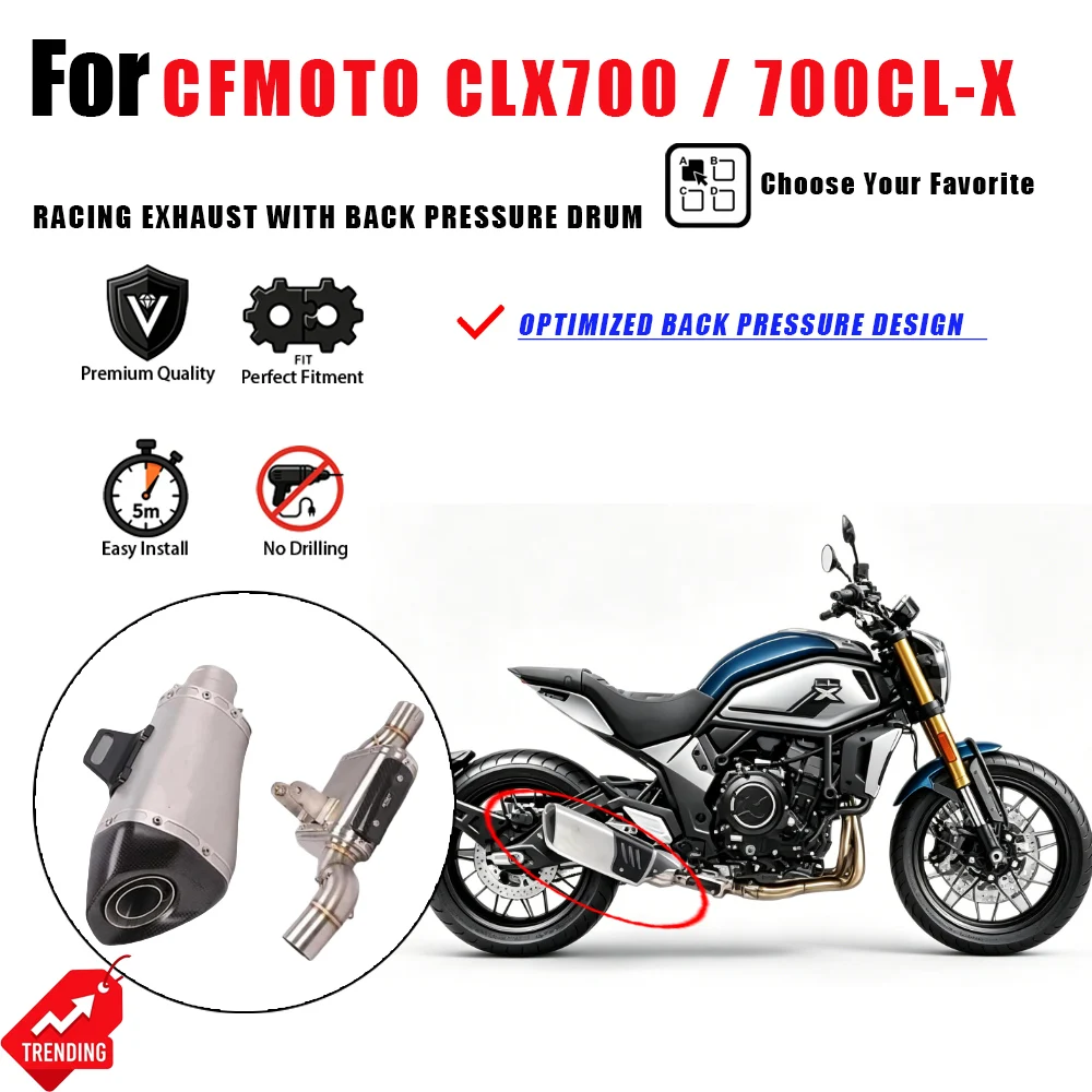 For CFMOTO CLX700 CL-X 700 Modified Exhaust Pipe Mid Section Tail Muffler Back Pressure Drum Escape Moto Accesorios Scarico
For CFMOTO CLX700 CL-X 700 Modified Exhaust Pipe Mid Section Tail Muffler Back Pressure Drum Escape Moto Accesorios Scarico