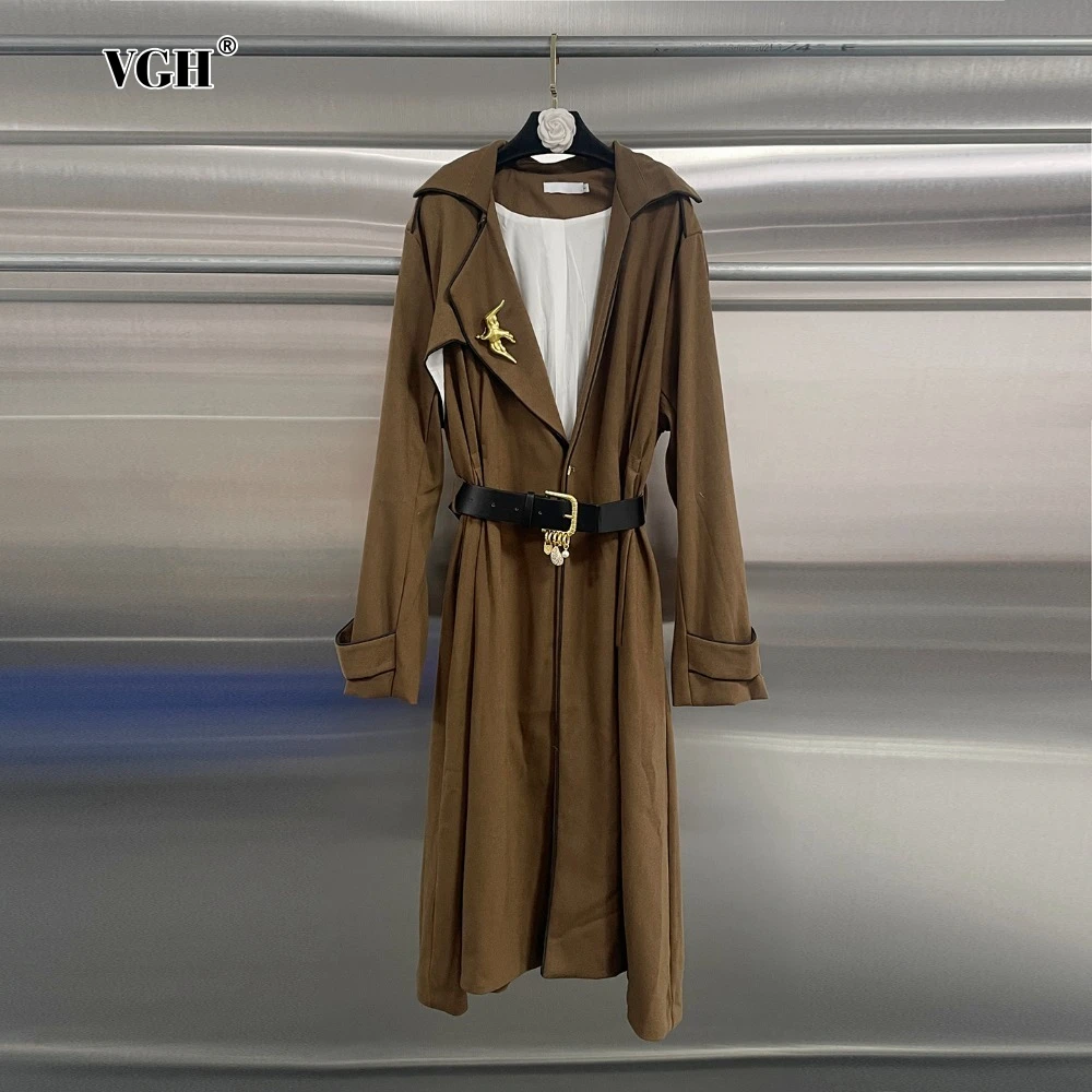 VGH Solid Patchwork Sashes Slimming Trenchs for Women Lapel Long Sleeves Spliced Pockets Fashionable Coats Female Clothes New
VGH Solid Patchwork Sashes Slimming Trenchs for Women Lapel Long Sleeves Spliced Pockets Fashionable Coats Female Clothes New