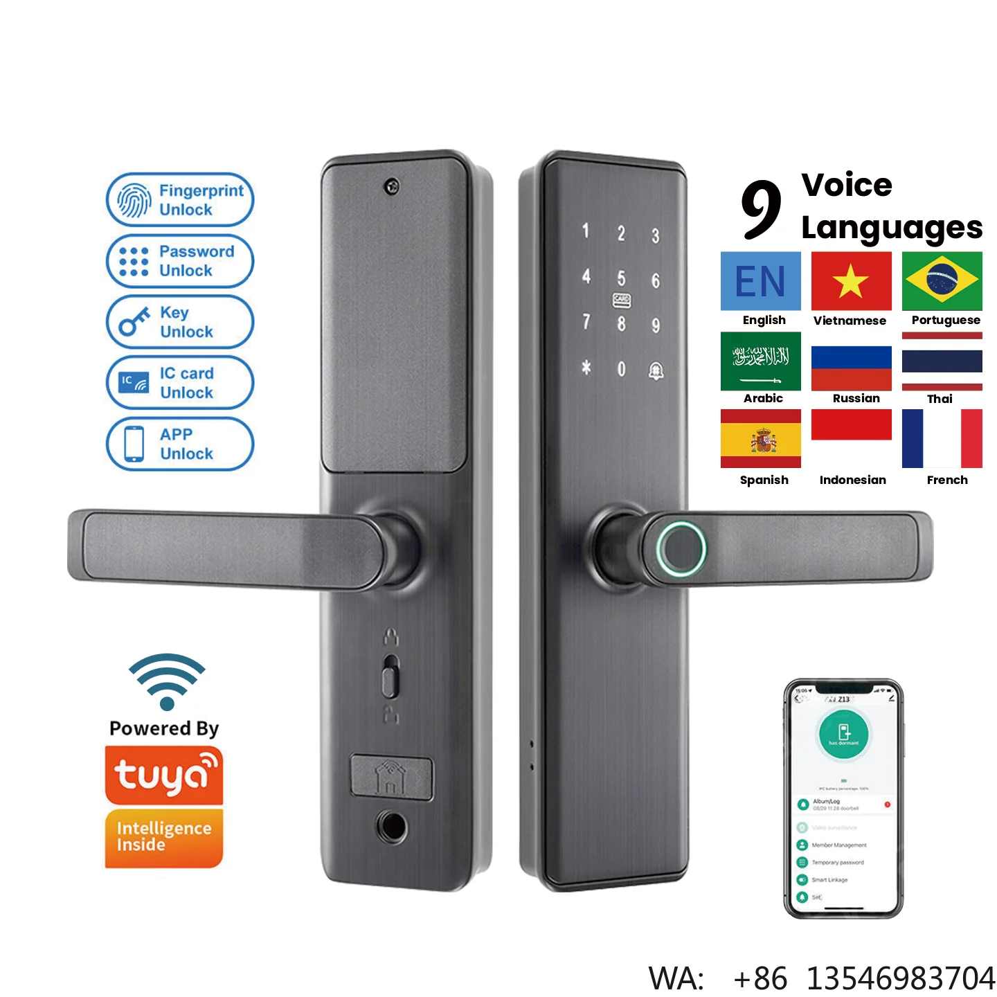 Tuya TT APP Wifi Bluetooth Fingerprint Smartlock Card Safe Password Digital Wood Door Grey Lock with Keypad for Apartment Home
Tuya TT APP Wifi Bluetooth Fingerprint Smartlock Card Safe Password Digital Wood Door Grey Lock with Keypad for Apartment Home