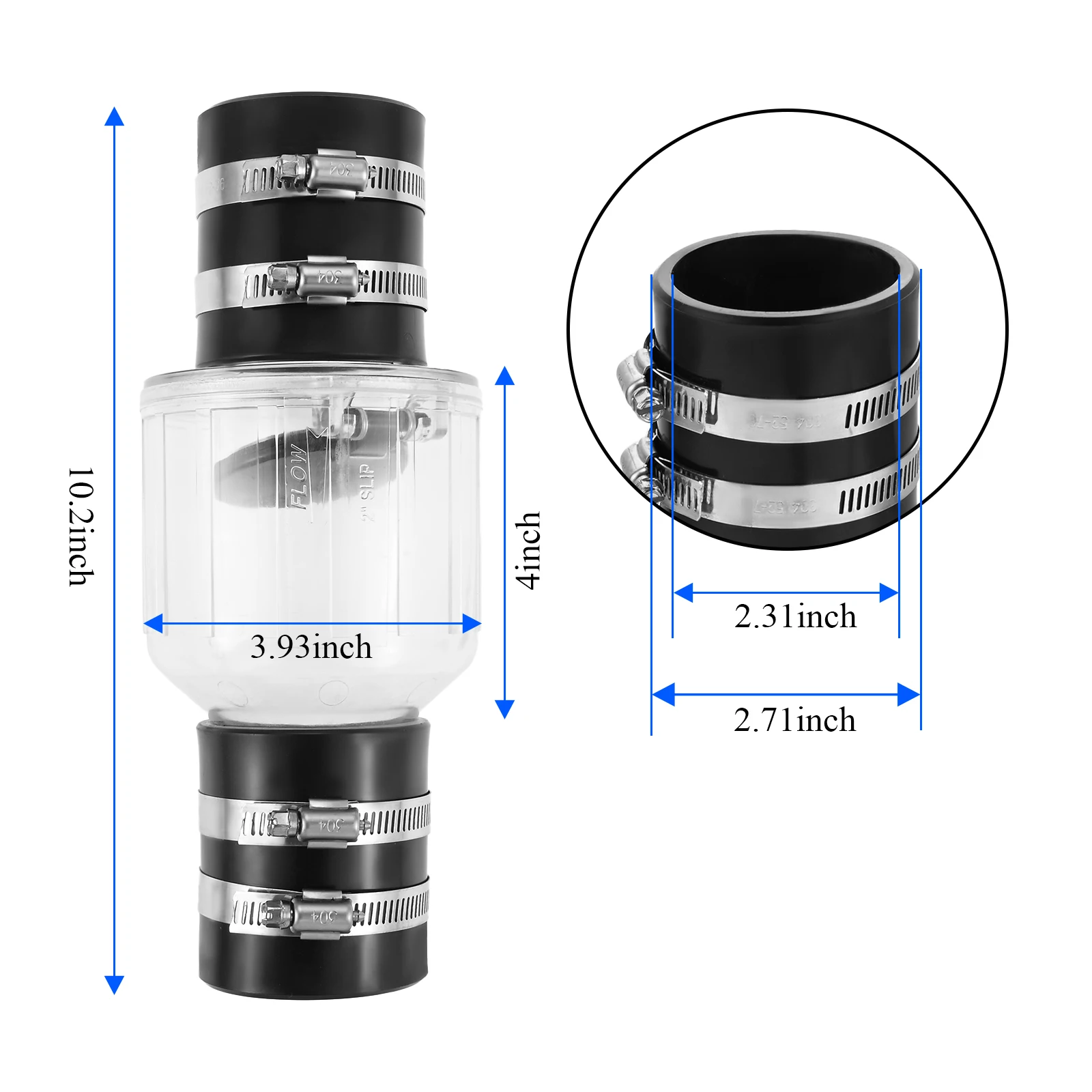 1pc 2" PVC Check Valve Quiet Sump Pump Check Valve with Spring Loaded Flapper for 2" Schedule 40Pipe Clear Silent Backflow Valve