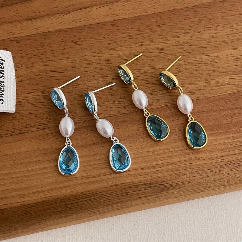 Minar New Trendy Simulated Pearl Blue Crystal Tassel Long Drop Earrings for Women Real Gold Silver Plated Copper Casual Jewelry
Minar New Trendy Simulated Pearl Blue Crystal Tassel Long Drop Earrings for Women Real Gold Silver Plated Copper Casual Jewelry