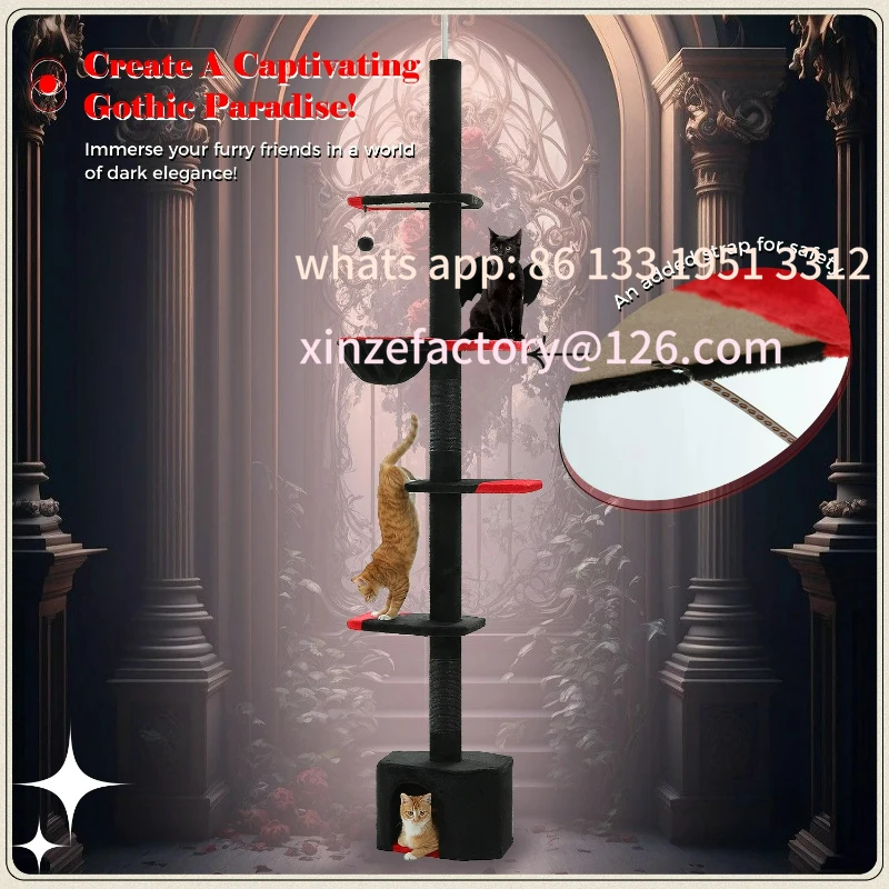 Customizable Gothic Cat Tree, Floor to Ceiling Cat Tower with Adjustable Height 5 Tiers Black Cat Condo
Customizable Gothic Cat Tree, Floor to Ceiling Cat Tower with Adjustable Height 5 Tiers Black Cat Condo