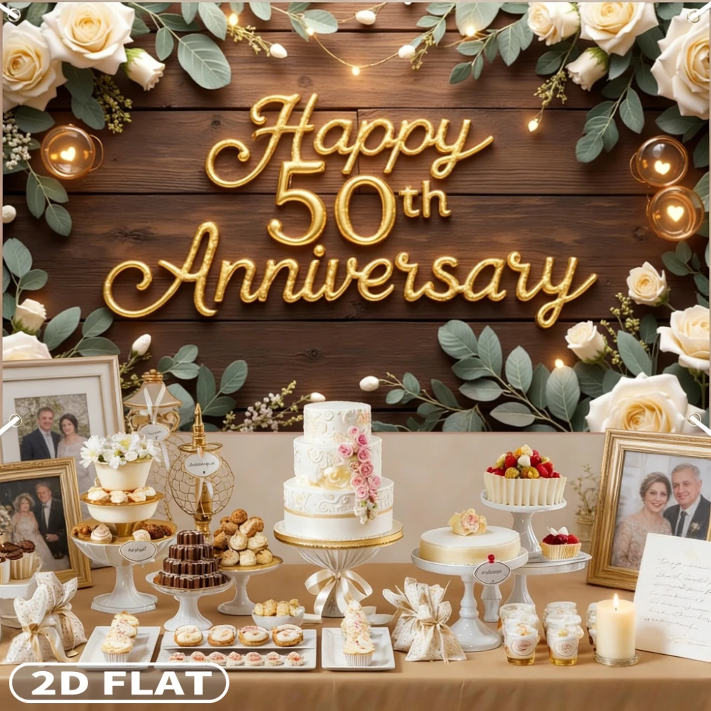2D FLAT 1pc Polyester Happy 50th Anniversary Decor Party Banner, 110x180cm/43.31x70.87 Inch 50th Wedding Anniversary Party Decor
2D FLAT 1pc Polyester Happy 50th Anniversary Decor Party Banner, 110x180cm/43.31x70.87 Inch 50th Wedding Anniversary Party Decor