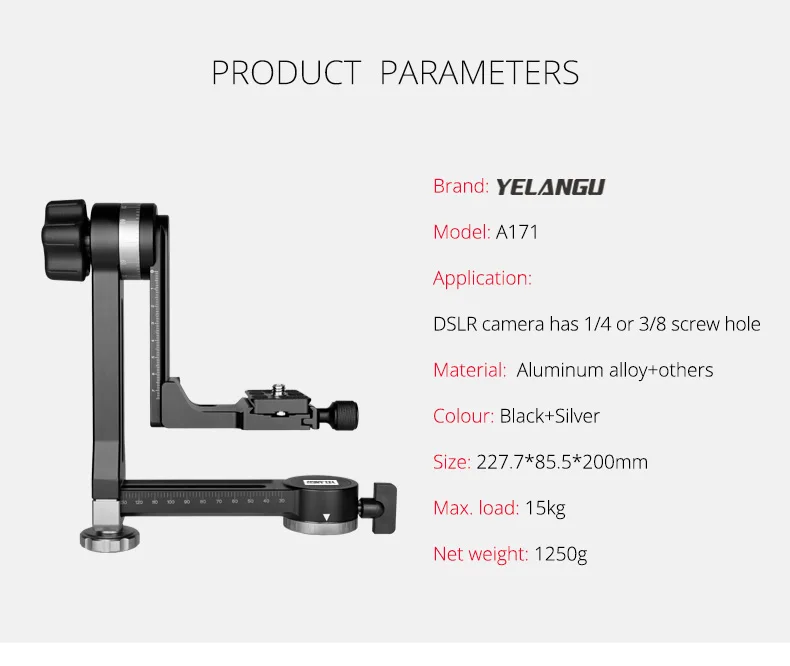 Yelangu A171 Horizontal Adjustment Cantilever Aluminum Alloy 360 ° Rotation Shooting Up and Down Adjustment Height Bearing 15KG
Yelangu A171 Horizontal Adjustment Cantilever Aluminum Alloy 360 ° Rotation Shooting Up and Down Adjustment Height Bearing 15KG