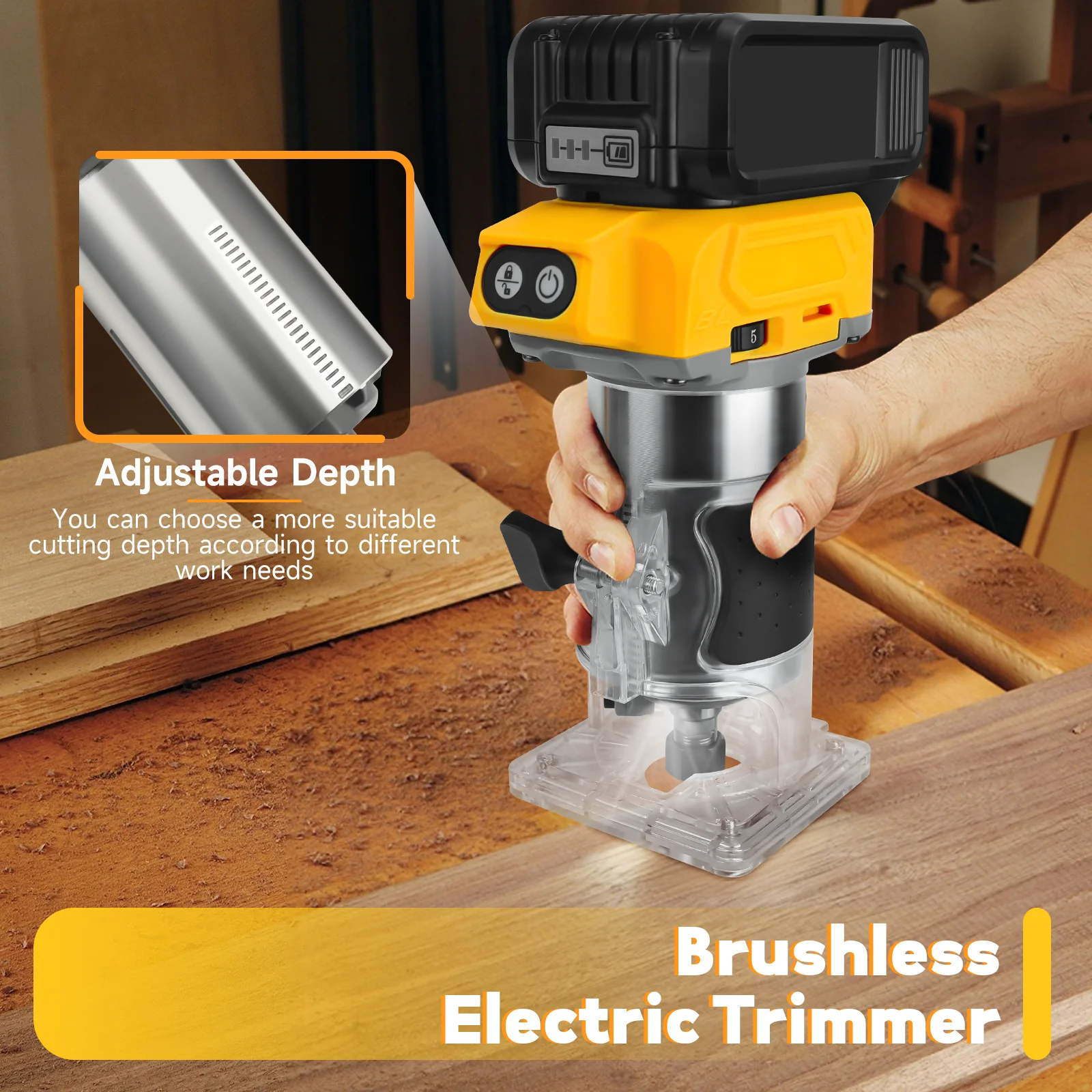 Brushless Wood Router Machine Electric Trimmer 800W 30000RPM 5-Speed Woodworking Trimming Grooving for Dewalt 20V Battery
Brushless Wood Router Machine Electric Trimmer 800W 30000RPM 5-Speed Woodworking Trimming Grooving for Dewalt 20V Battery