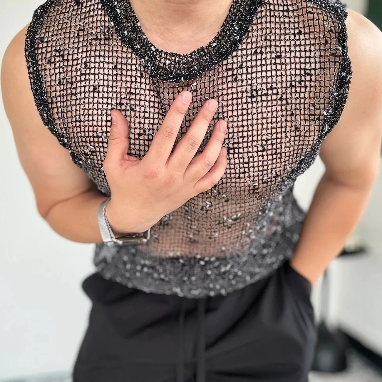 Man's Sexy Net Hole Mesh Sleeveless Tank Top Sexy Live Show Dance Costumes Private Party
Man's Sexy Net Hole Mesh Sleeveless Tank Top Sexy Live Show Dance Costumes Private Party