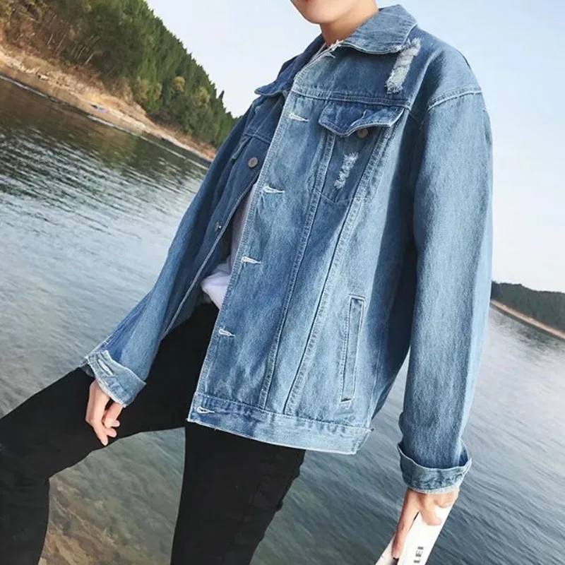 2021 Spring Autumn Hong Kong Style Hole Denim Jacket Male Korean Loose Trendy Teenagers Student Fashion Casual Jacket
2021 Spring Autumn Hong Kong Style Hole Denim Jacket Male Korean Loose Trendy Teenagers Student Fashion Casual Jacket