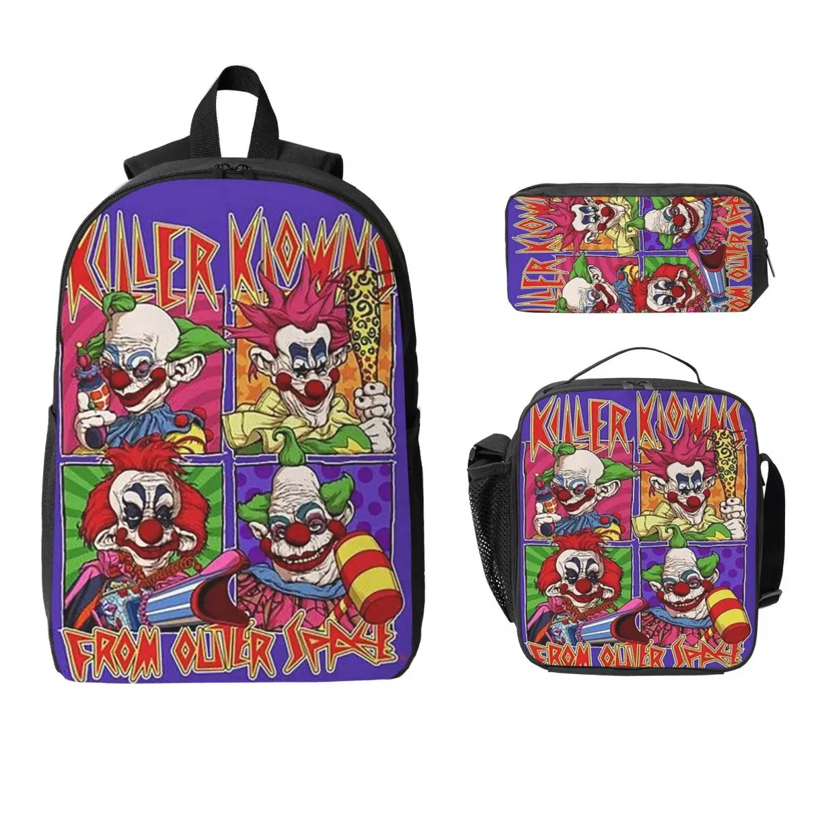 Рюкзак Killer Klowns From Outer Space, студенческий рюкзак для мальчиков и девочек, школьная сумка, сумки на плечо, 3 шт., изолированная сумка для обеда, пенал
Рюкзак Killer Klowns From Outer Space, студенческий рюкзак для мальчиков и девочек, школьная сумка, сумки на плечо, 3 шт., изолированная сумка для обеда, пенал