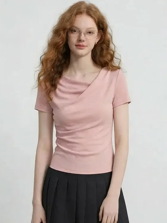 ZhuoZhi Pink Short Sleeve T-Shirt Women's Comfortable Slimming Summer New Style French Style Standard Fit Pure Color Casual Top
ZhuoZhi Pink Short Sleeve T-Shirt Women's Comfortable Slimming Summer New Style French Style Standard Fit Pure Color Casual Top