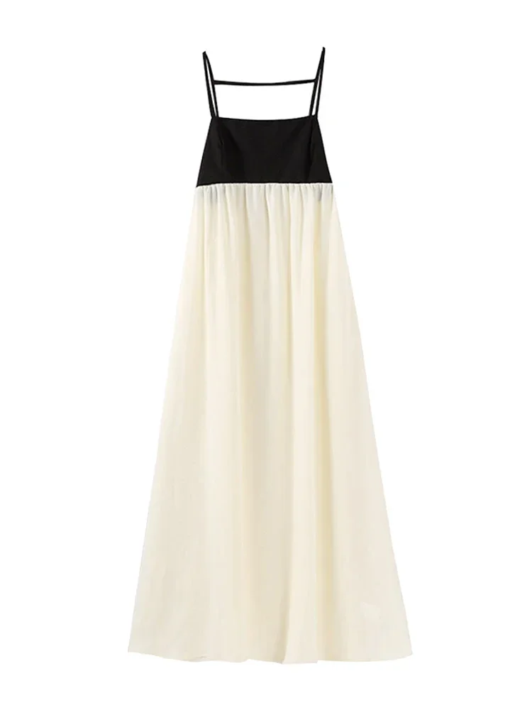 Black White Patchwork Slip Dresses Pleated Loose Color Contrast French Sexy Women Linen Suspender Long Dress Fashion Maxi Robes
Black White Patchwork Slip Dresses Pleated Loose Color Contrast French Sexy Women Linen Suspender Long Dress Fashion Maxi Robes