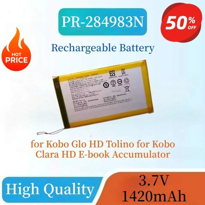 High Quality 3.7V 1420mAh PR-285083 PR-284983N Replaceable Battery For Kobo Glo HD Tolino For Kobo Clara HD E-book Accumulator
High Quality 3.7V 1420mAh PR-285083 PR-284983N Replaceable Battery For Kobo Glo HD Tolino For Kobo Clara HD E-book Accumulator