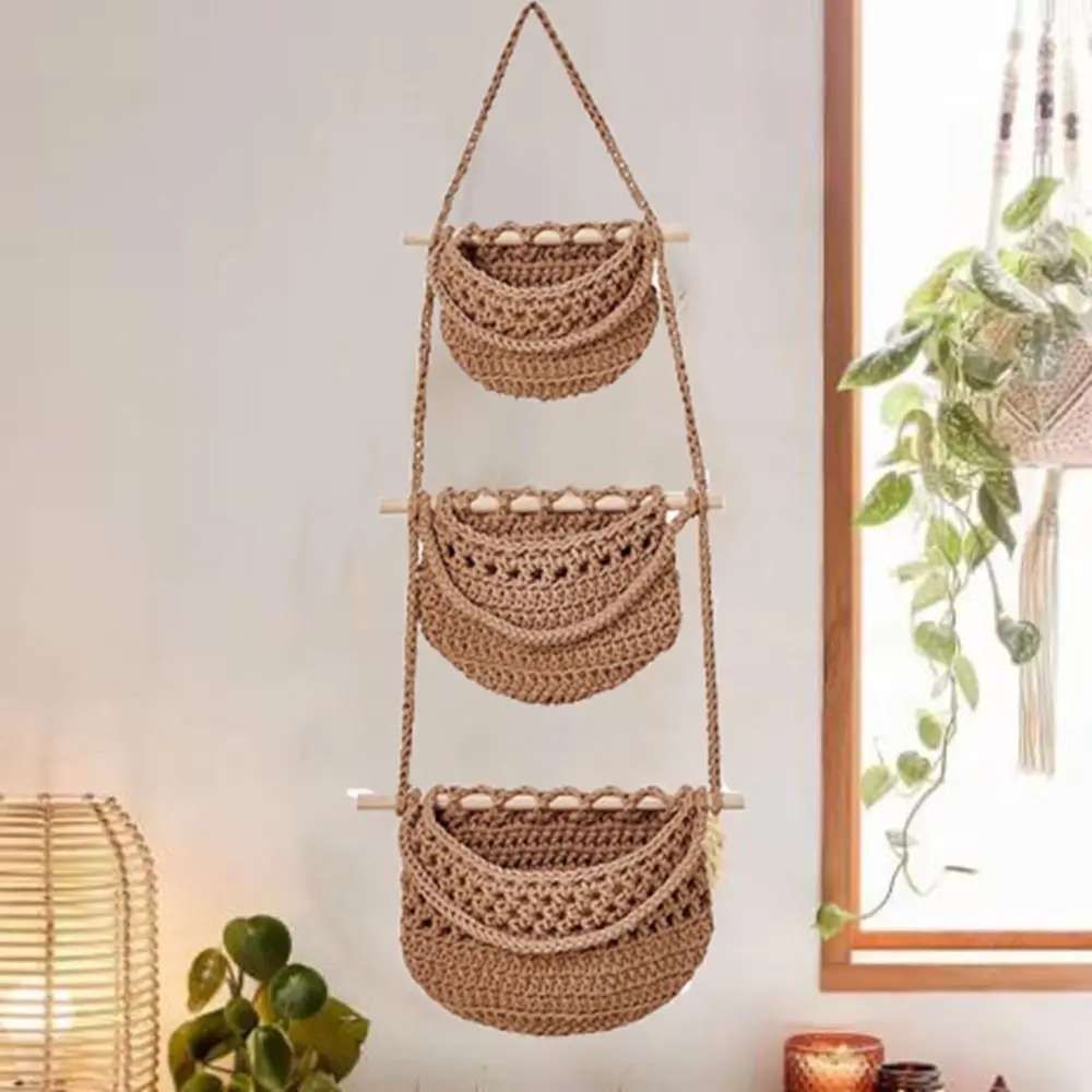 Practical Cotton Rope Hanging Fruit Baskets Simple Stylish Fruit Net Pocket Handmade 3 Tier Storage Bag Over the Door
Practical Cotton Rope Hanging Fruit Baskets Simple Stylish Fruit Net Pocket Handmade 3 Tier Storage Bag Over the Door