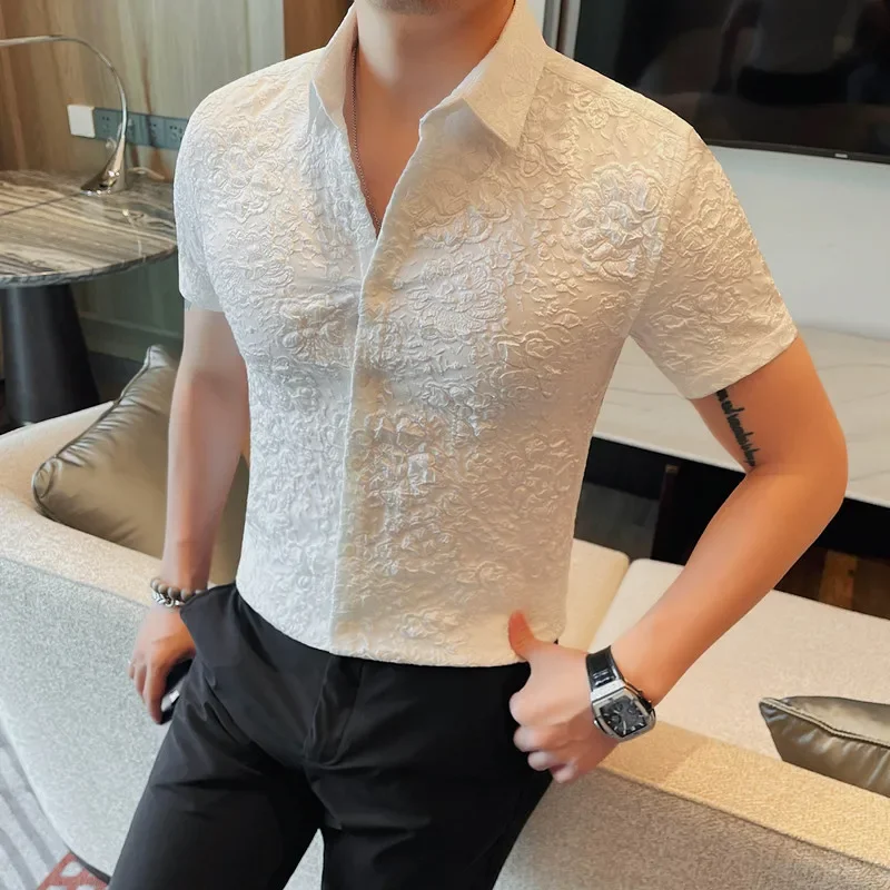 Black/White Luxury Vintage Jacquard Shirt 2024 Summer Short Sleeve Slim Fit Casual Social Prom Dress Shirts Men Clothing 4XL-M
Black/White Luxury Vintage Jacquard Shirt 2024 Summer Short Sleeve Slim Fit Casual Social Prom Dress Shirts Men Clothing 4XL-M