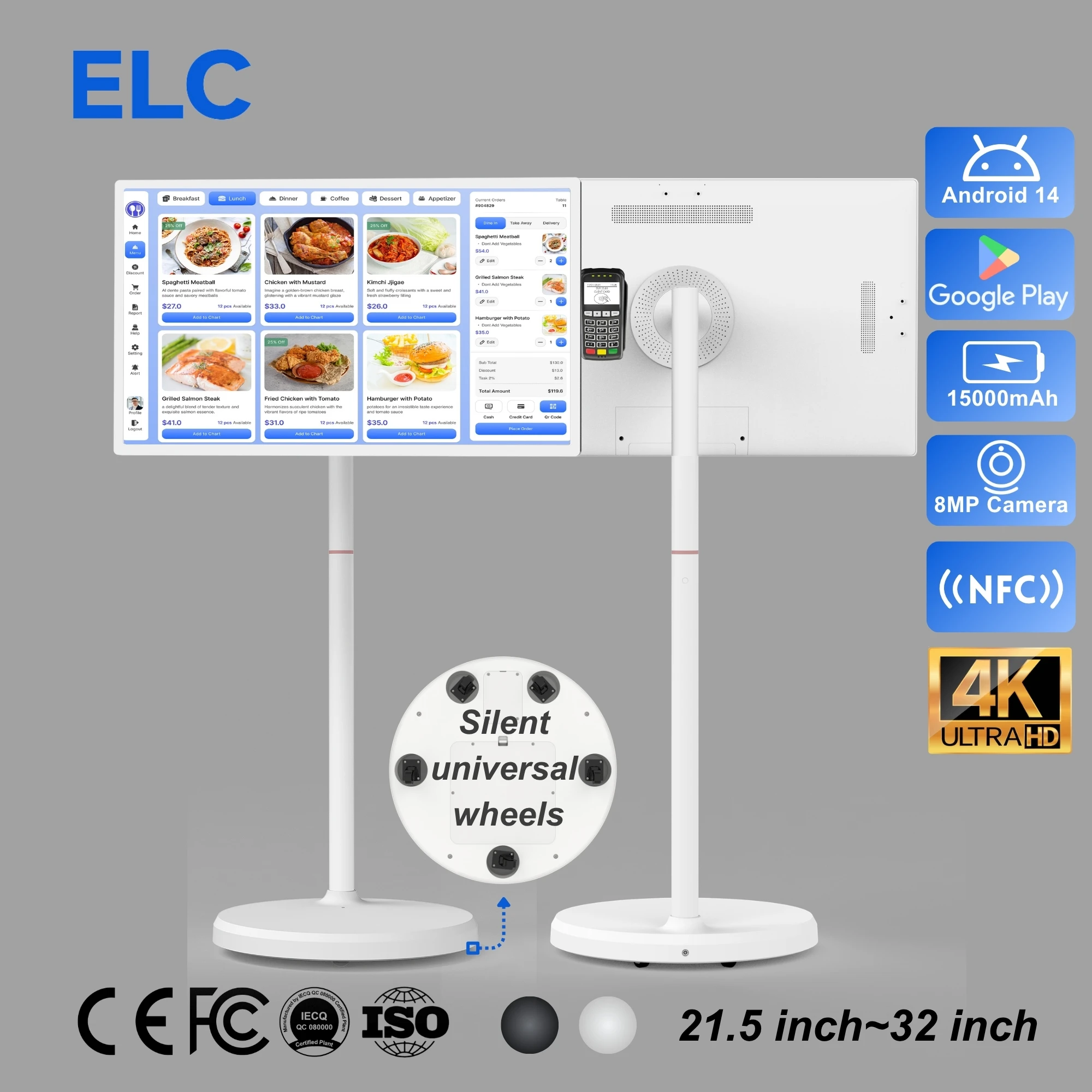 Mobile Advertising 32" 4K Portable Smart Screen Android 14 Touch With Battery For Restaurant Menu & Payment Queue Stand
Mobile Advertising 32" 4K Portable Smart Screen Android 14 Touch With Battery For Restaurant Menu & Payment Queue Stand