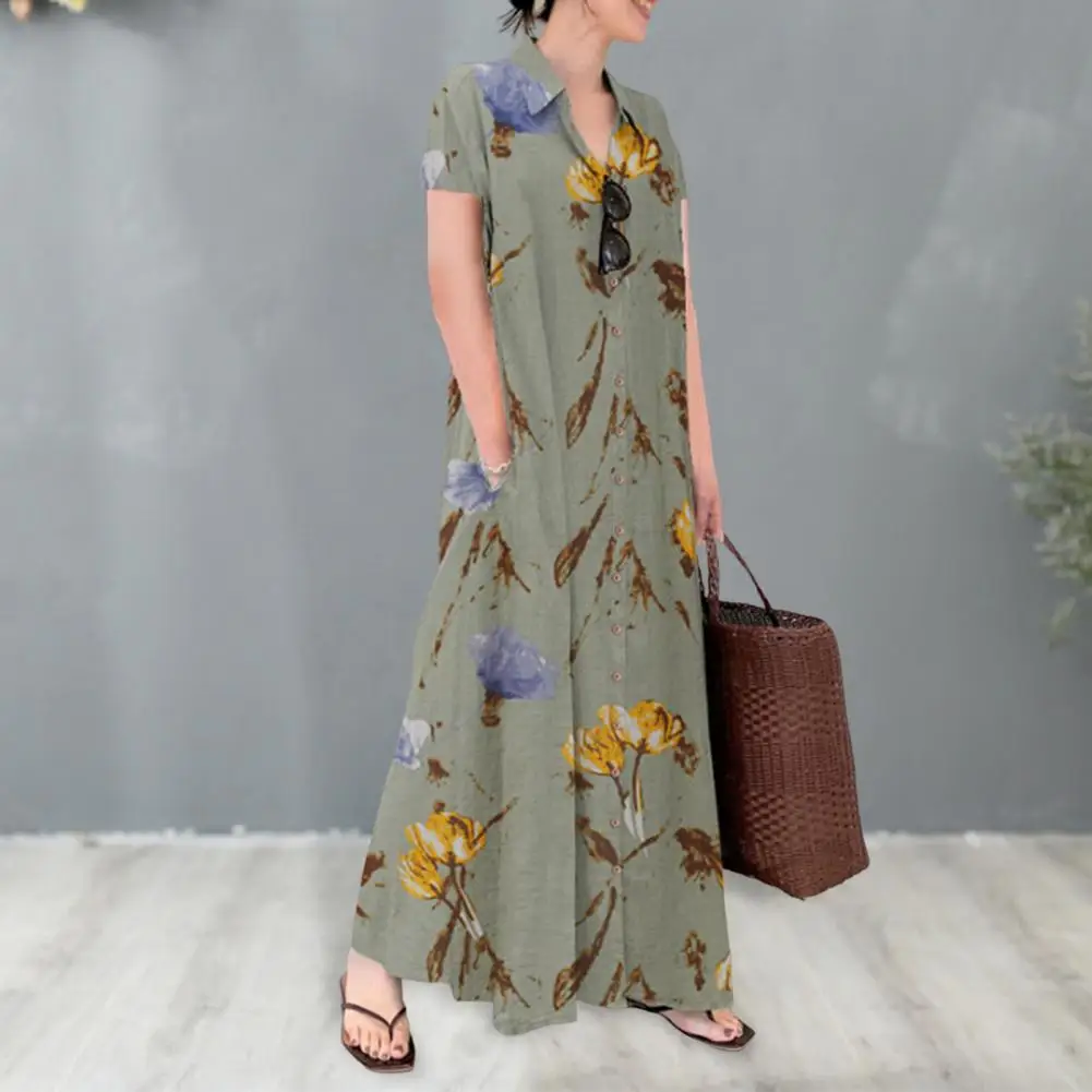 Women Printed Dress Floral Print A-line Shirt Dress with Side Pockets Women's Summer Ankle Length Long Dress Short Sleeve
Women Printed Dress Floral Print A-line Shirt Dress with Side Pockets Women's Summer Ankle Length Long Dress Short Sleeve