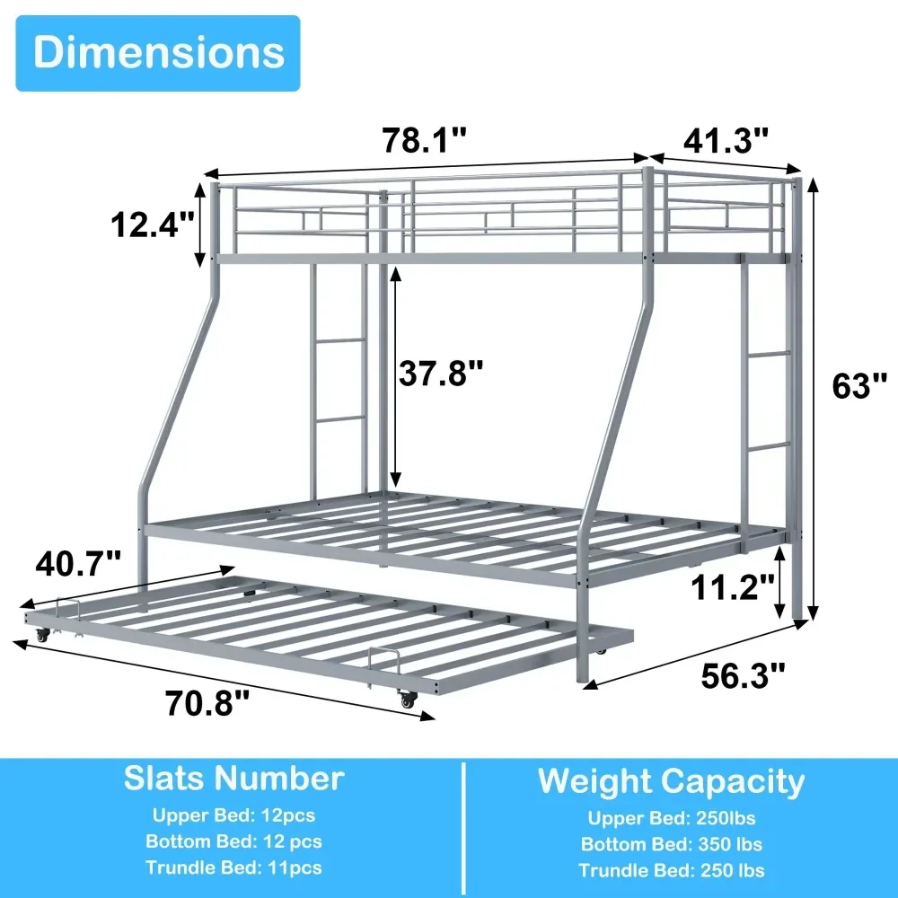 Twin Over Full Size Bunkbed Frame, Metal Twin Over Full Bunk Beds with Trundle Bed, Metal Bunk Beds with Side Ladders
Twin Over Full Size Bunkbed Frame, Metal Twin Over Full Bunk Beds with Trundle Bed, Metal Bunk Beds with Side Ladders