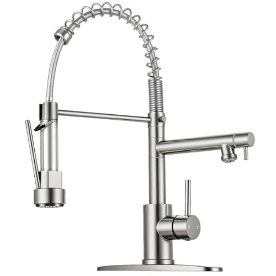 Kitchen Faucet with Pull Down Sprayer - Brushed Nickel Single Handle Commercial Kitchen Faucets 2-Spout Kitchen Sink Faucet Sta
Kitchen Faucet with Pull Down Sprayer - Brushed Nickel Single Handle Commercial Kitchen Faucets 2-Spout Kitchen Sink Faucet Sta