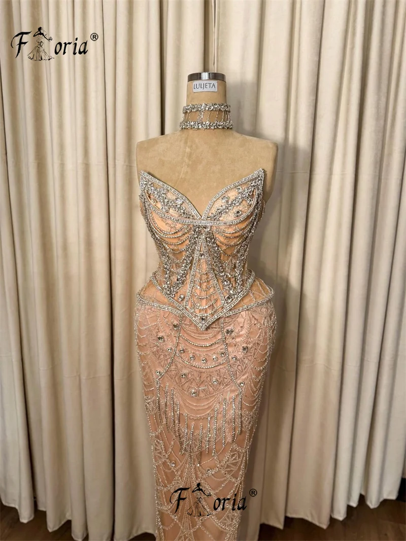 Sexy Nude Crystal Prom Dress Sparkly Silver Tassel Beadings Long Evening Party Dreses robes longues soirées élégante Customized
Sexy Nude Crystal Prom Dress Sparkly Silver Tassel Beadings Long Evening Party Dreses robes longues soirées élégante Customized