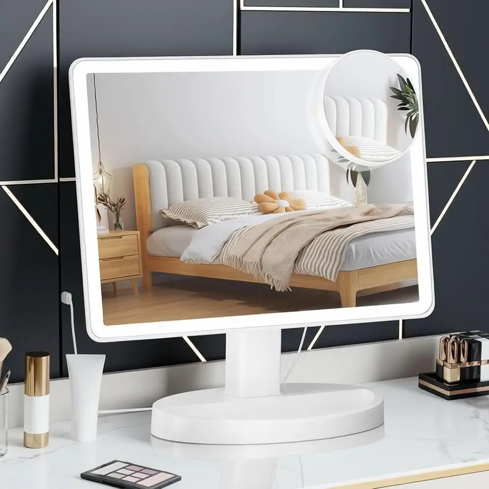 Косметическое зеркало для макияжа со светодиодной подсветкой, 10-кратное увеличение, вращение на 360 градусов, сенсорный экран, портативное настольное косметическое зеркало
Косметическое зеркало для макияжа со светодиодной подсветкой, 10-кратное увеличение, вращение на 360 градусов, сенсорный экран, портативное настольное косметическое зеркало