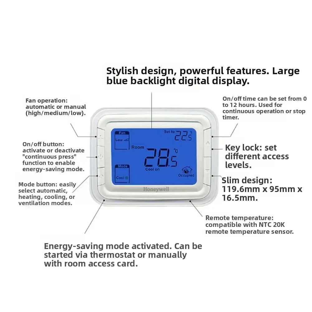 Панель дистанционного управления, цифровой термостат T6861H2WB для катушки вентилятора кондиционера с четким ЖК-дисплеем и вариантами регулировки скорости вентилятора
Панель дистанционного управления, цифровой термостат T6861H2WB для катушки вентилятора кондиционера с четким ЖК-дисплеем и вариантами регулировки скорости вентилятора