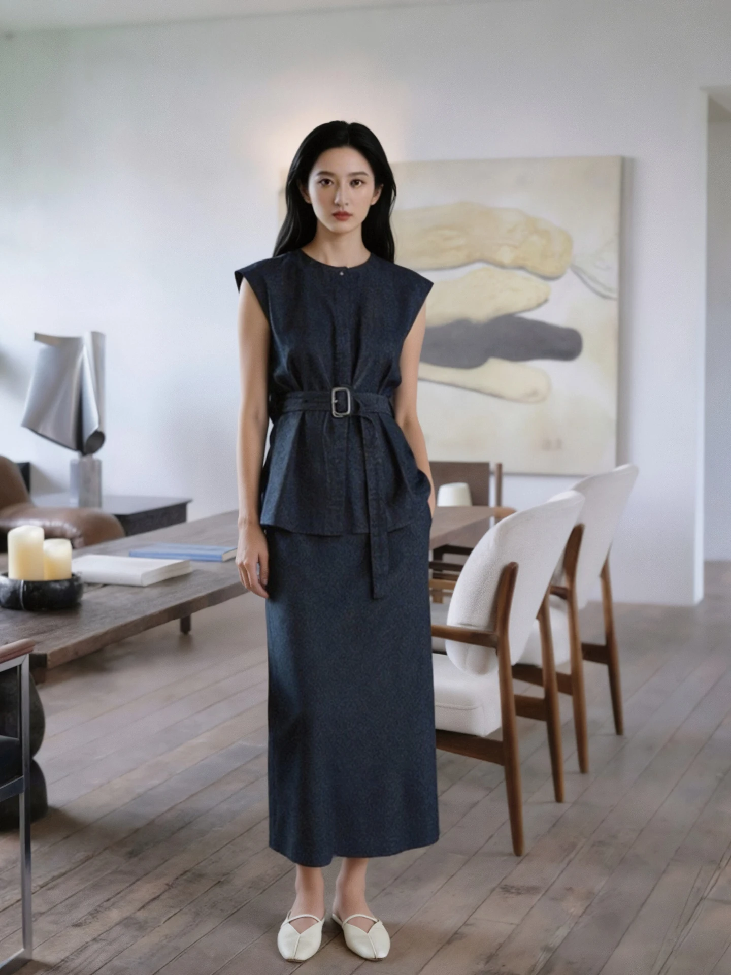 Summer Cotton Retro Denim Sleeveless Shirt And Vest Top Half Skirt Set Women's Loose Fit round Neckline Traditional Style Out...
Summer Cotton Retro Denim Sleeveless Shirt And Vest Top Half Skirt Set Women's Loose Fit round Neckline Traditional Style Out...
