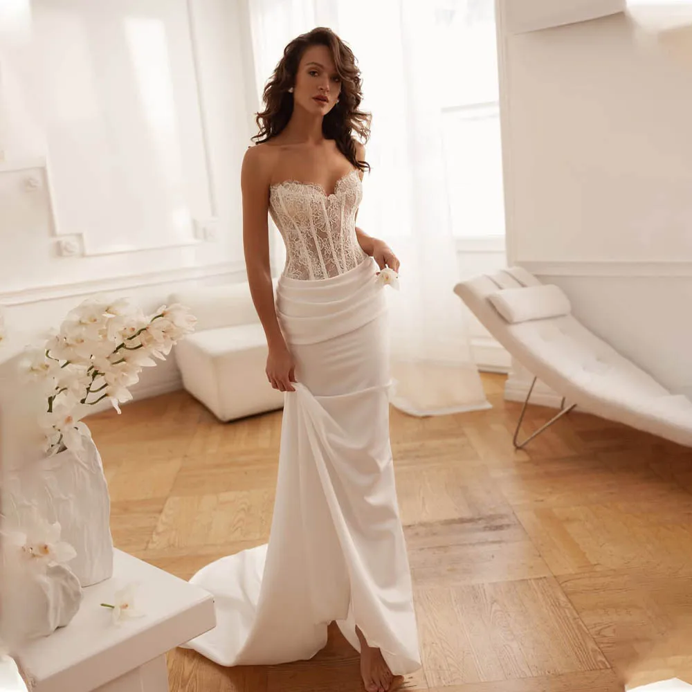 Elegabt Sweetheart Lace Applique Sheath/Mermaid Wedding Dresses Custom Made 2026 Vestido De Noival
Elegabt Sweetheart Lace Applique Sheath/Mermaid Wedding Dresses Custom Made 2026 Vestido De Noival
