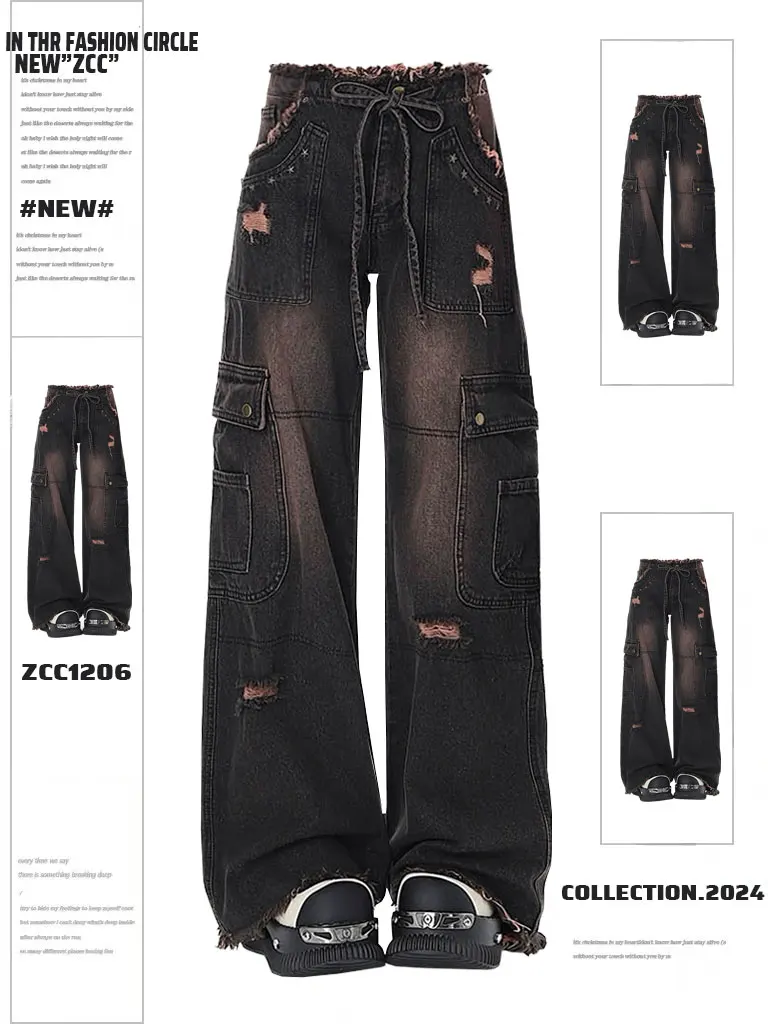 High Waist Straight Leg Women's Jeans Large Size American Rustic Gradient Black Pink Frayed Workwear Denim Pants Loose Fit
High Waist Straight Leg Women's Jeans Large Size American Rustic Gradient Black Pink Frayed Workwear Denim Pants Loose Fit