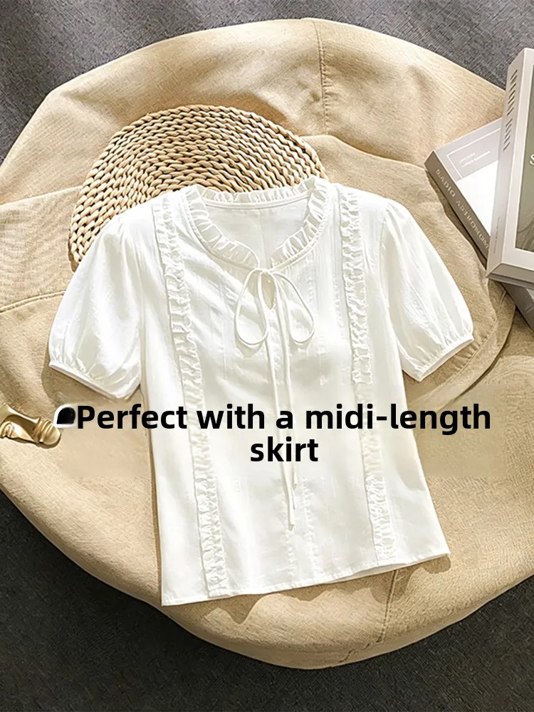 Retro Gentle Ear Mushroom Ruffle White Shirt Women Summer Short Sleeve Korean Style Ageless V Neck Button up Top
Retro Gentle Ear Mushroom Ruffle White Shirt Women Summer Short Sleeve Korean Style Ageless V Neck Button up Top