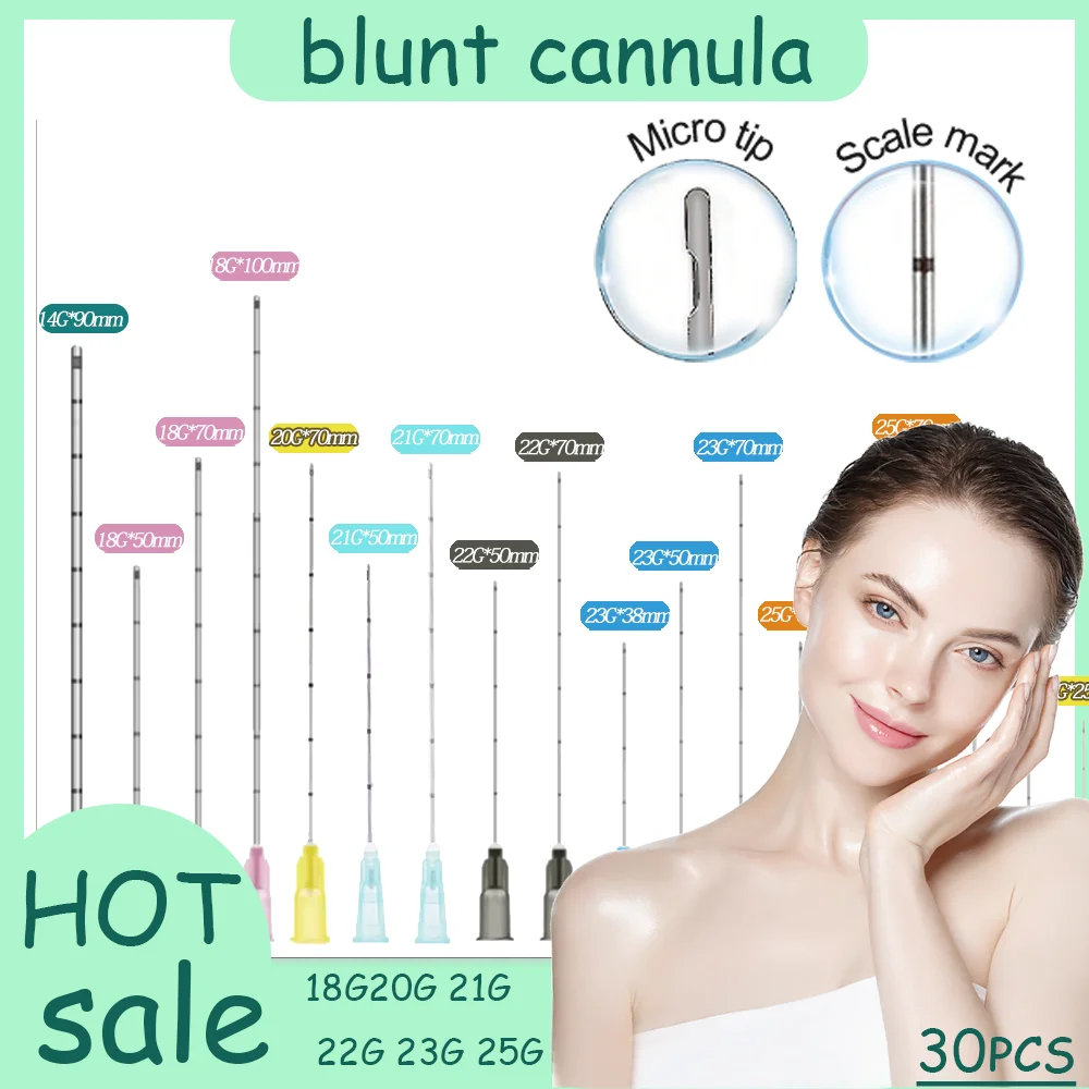 30PCSBlunt-tip Cannula for filler injection 18G20G 21G 22G 23G 25GGuric acid facial filling nose slight blunt needle
30PCSBlunt-tip Cannula for filler injection 18G20G 21G 22G 23G 25GGuric acid facial filling nose slight blunt needle