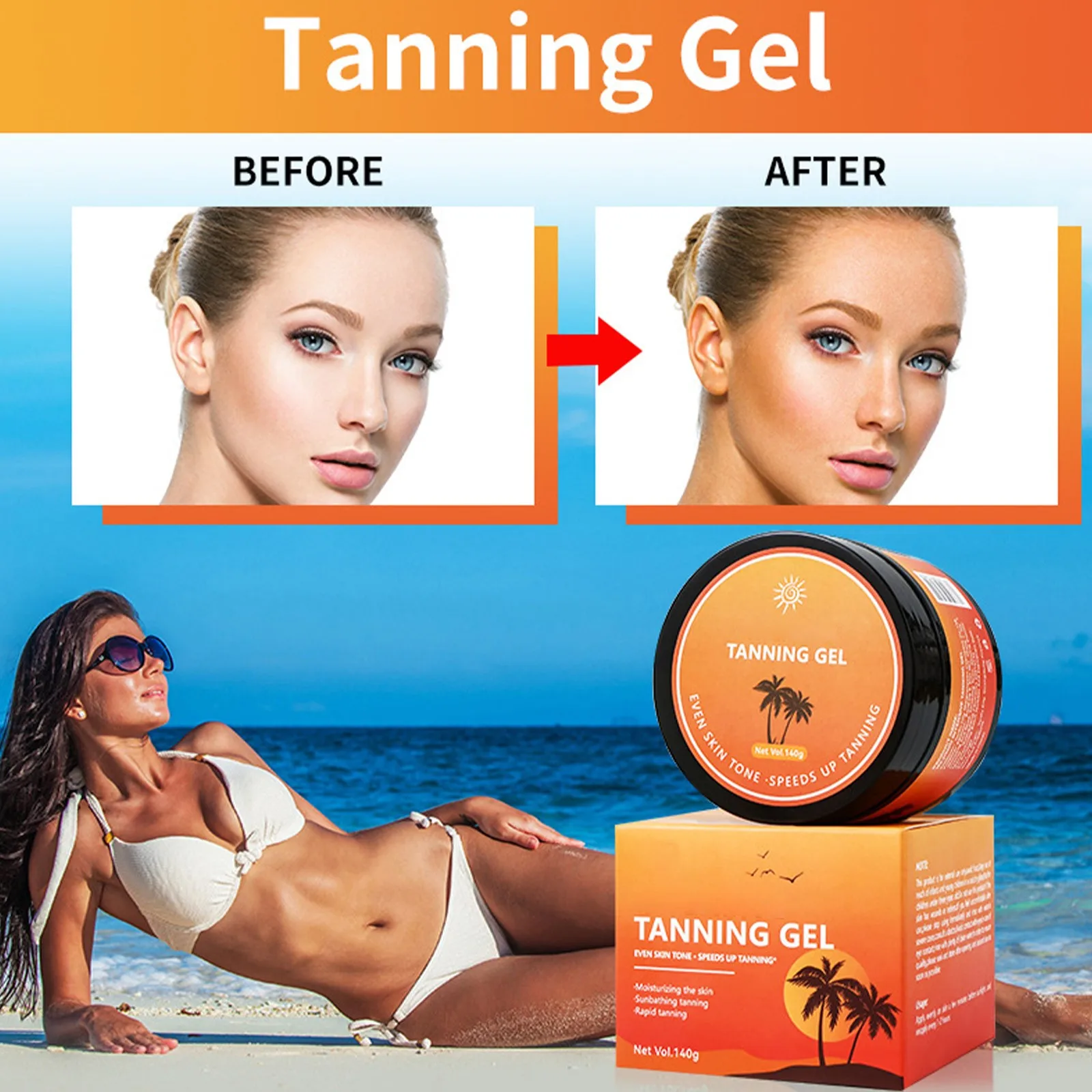 140g Body Tanning Gel,Ultimate Hydration And Skin Firming with our premium sunbed balm& tanning sun balm Face Body Tanning Cream 
140g Body Tanning Gel,Ultimate Hydration And Skin Firming with our premium sunbed balm& tanning sun balm Face Body Tanning Cream