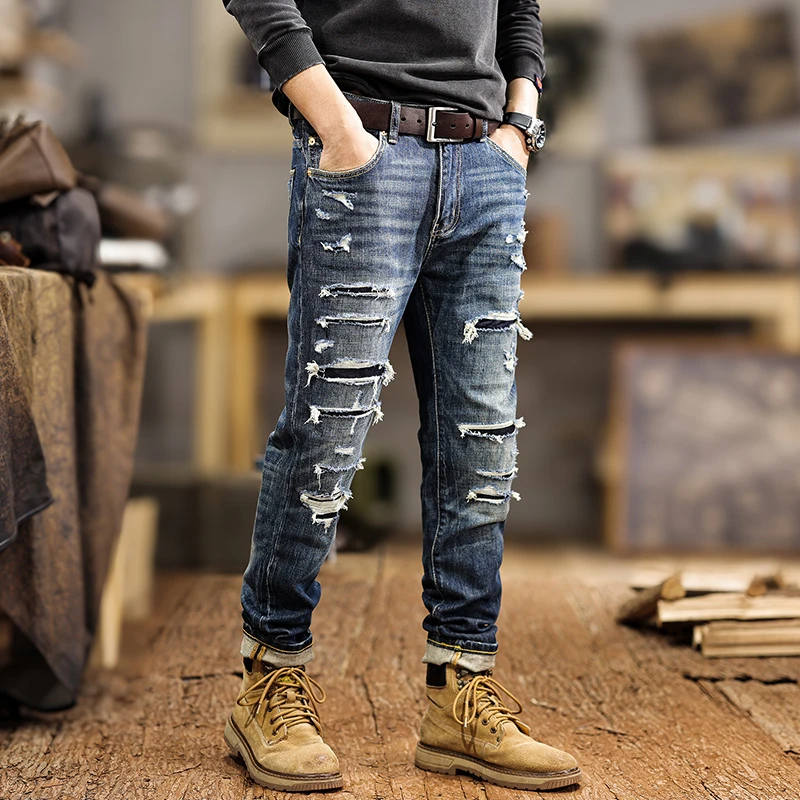 JXNS131 New American retro washed jeans men do old heavyweight design sense splicing Slim small leg trousers tide
JXNS131 New American retro washed jeans men do old heavyweight design sense splicing Slim small leg trousers tide