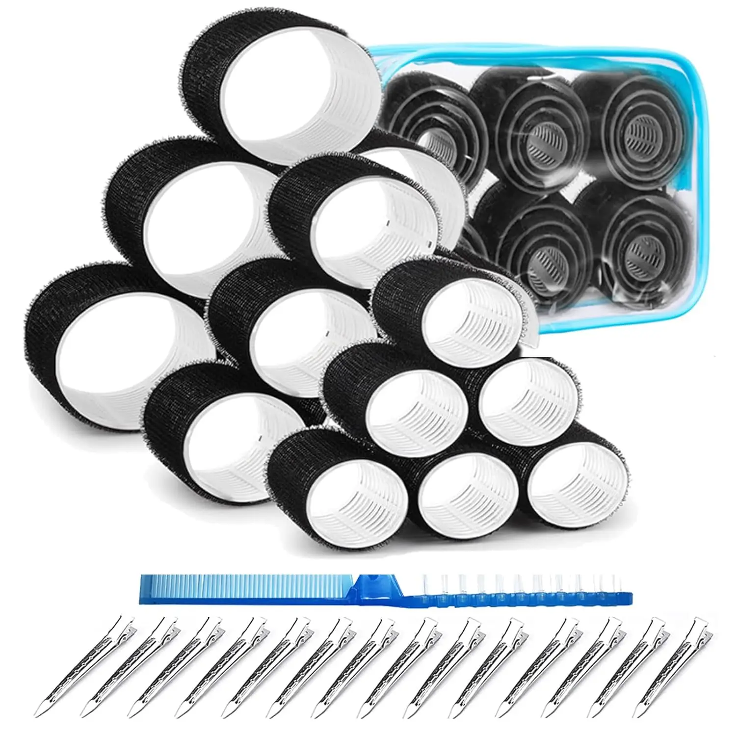 18 piece no heat curling iron set, 3 sizes with 18 clips and 1 comb, self grip Velcro for salons and travel
18 piece no heat curling iron set, 3 sizes with 18 clips and 1 comb, self grip Velcro for salons and travel