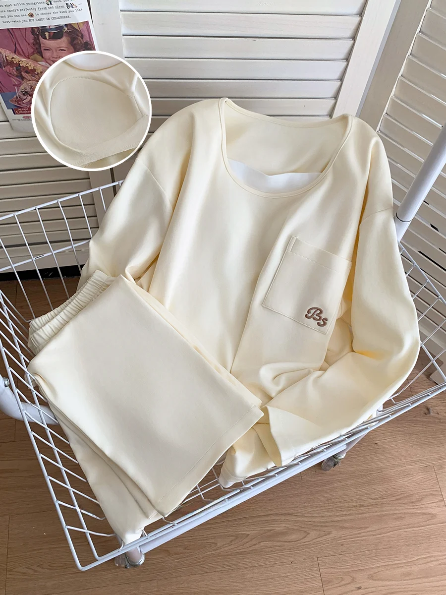 Ele Embroidered Pure Cotton Spwear Women's round Ne Soft Home Clothes with Chest Pad Spring Season Comfortable Home ...
Ele Embroidered Pure Cotton Spwear Women's round Ne Soft Home Clothes with Chest Pad Spring Season Comfortable Home ...