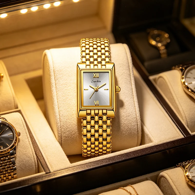 SUNKTA 2026 Retro Square Watch Women's Gold Watch Light Luxury Temperament Quartz Watch Versatile Commuting Waterproof Watch+BOX
SUNKTA 2026 Retro Square Watch Women's Gold Watch Light Luxury Temperament Quartz Watch Versatile Commuting Waterproof Watch+BOX