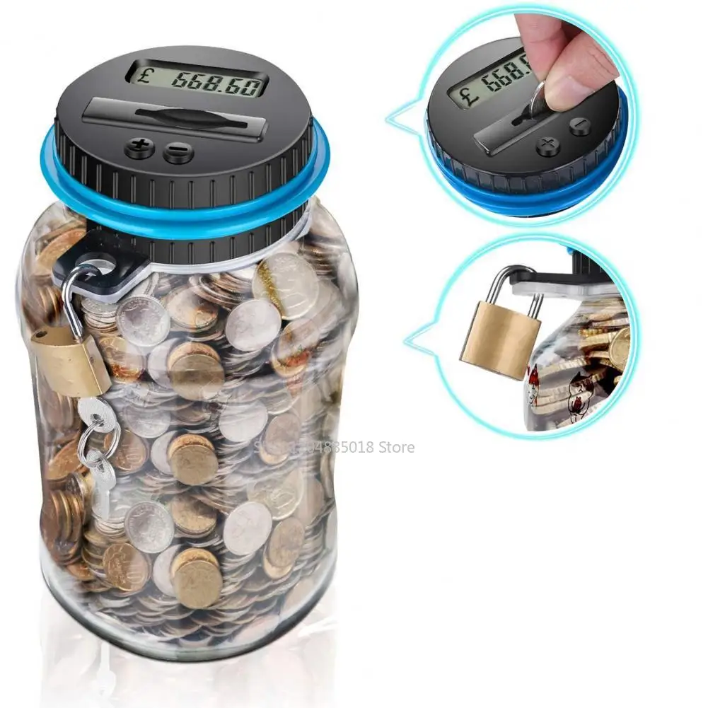 Money Box with Lock LCD Digital Counter 2.5L Capacity Clear Plastic Safe Coins Saving Pot Piggy Bank Home Supplies
Money Box with Lock LCD Digital Counter 2.5L Capacity Clear Plastic Safe Coins Saving Pot Piggy Bank Home Supplies