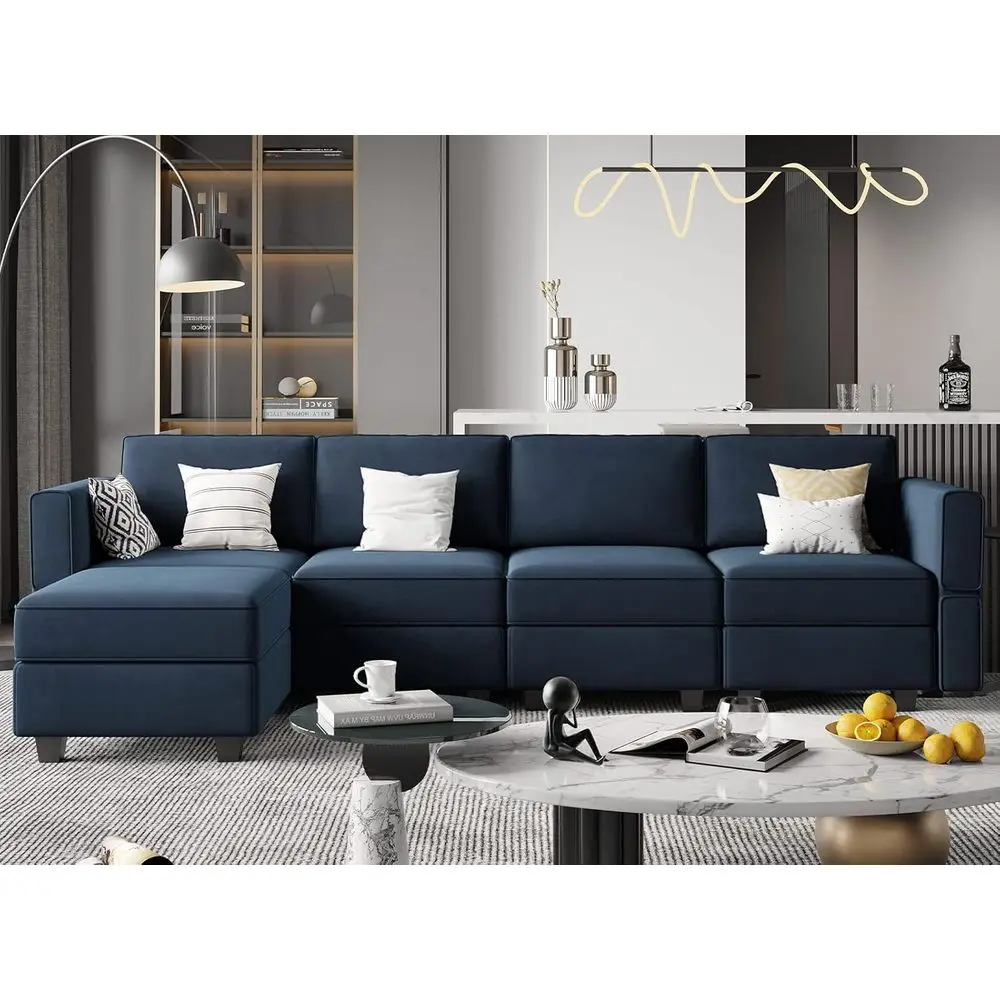 Reversible Chaise Velvet L-Shape Sofa with Storage, 4-Seat, Blue
Reversible Chaise Velvet L-Shape Sofa with Storage, 4-Seat, Blue