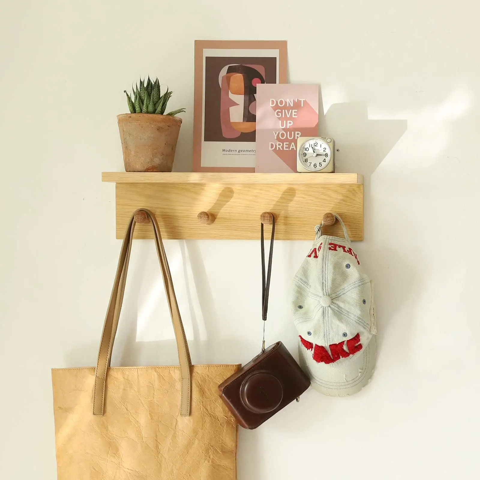 Wooden Wall-Mounted Organizer Shelf With 4 Hooks And Top Display Surface For Entryway, Kitchen, Or Bathroom – 2 Pack, Natural
Wooden Wall-Mounted Organizer Shelf With 4 Hooks And Top Display Surface For Entryway, Kitchen, Or Bathroom – 2 Pack, Natural