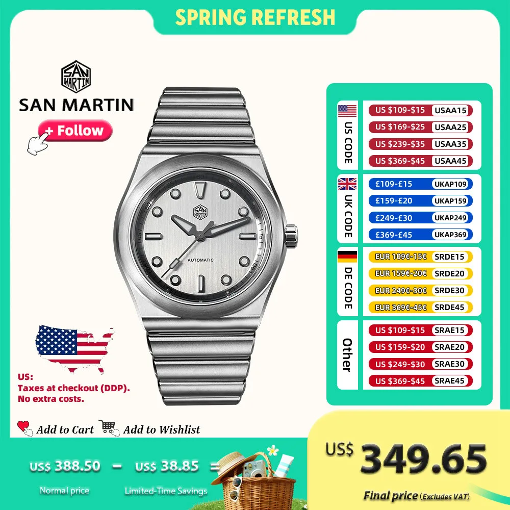 San Martin SN0149 40mm Men Sport Watch Miyota 90S5 Automatic Integrated Bracelet Luxury Vertical Brushed Dial Mechanical Watches
San Martin SN0149 40mm Men Sport Watch Miyota 90S5 Automatic Integrated Bracelet Luxury Vertical Brushed Dial Mechanical Watches