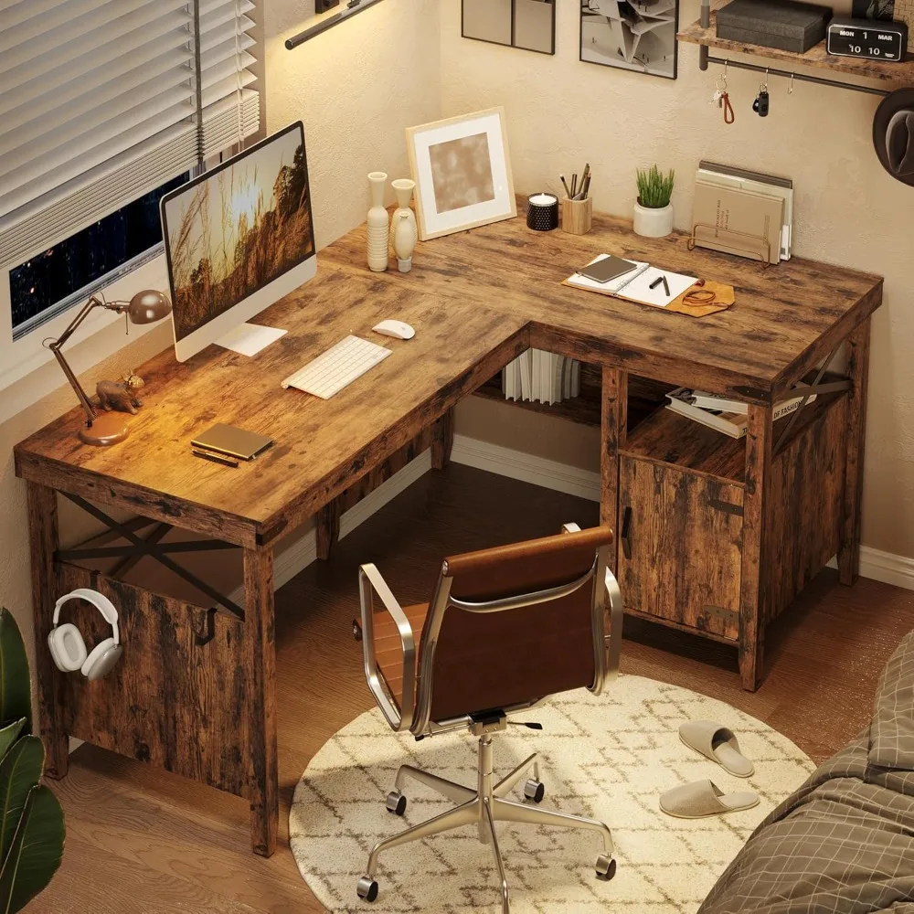 L Shaped Desk for Home Office, Farmhouse Computer Desk with Storage Cabinet, Office Desk with Bookshelf
L Shaped Desk for Home Office, Farmhouse Computer Desk with Storage Cabinet, Office Desk with Bookshelf