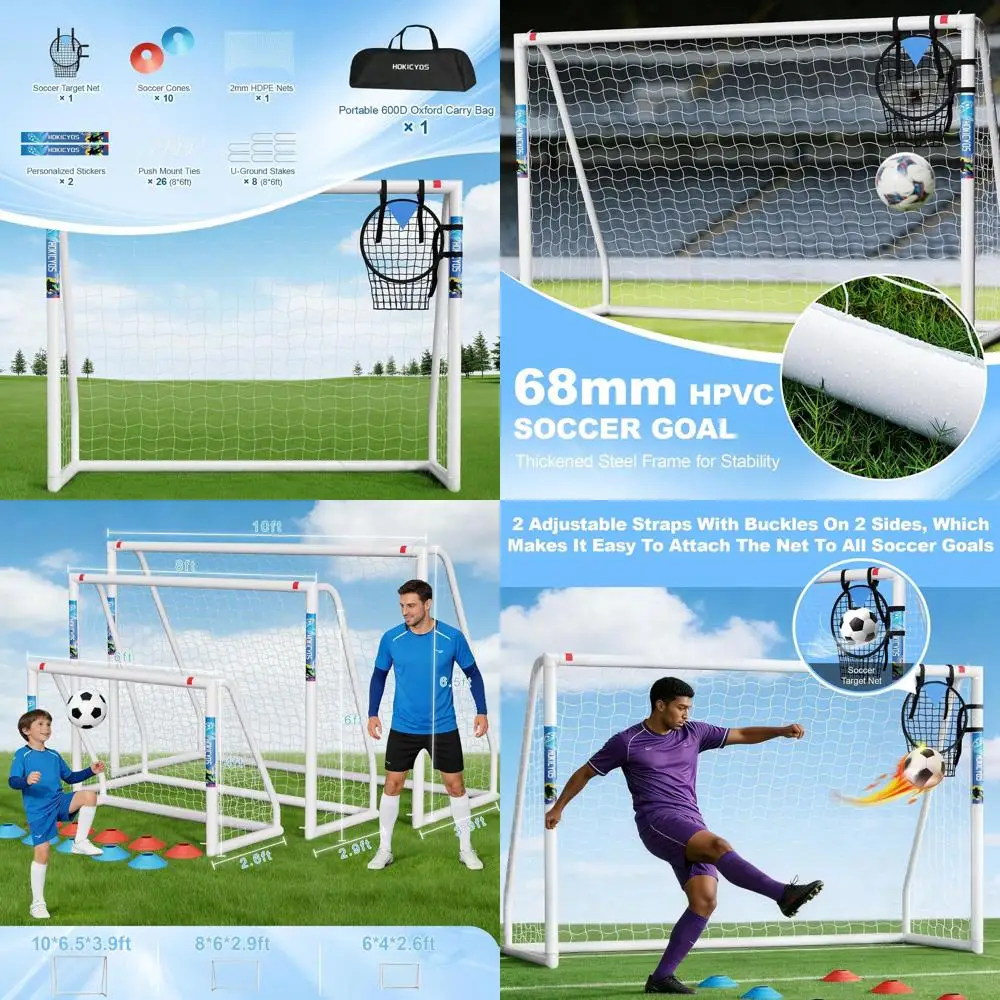 Portable Soccer Goals for Outdoor Practice: Weather-Resistant PVC Goals in 10x6.5, 8x6, and 6x4 Sizes with Target Net and Carry
Portable Soccer Goals for Outdoor Practice: Weather-Resistant PVC Goals in 10x6.5, 8x6, and 6x4 Sizes with Target Net and Carry